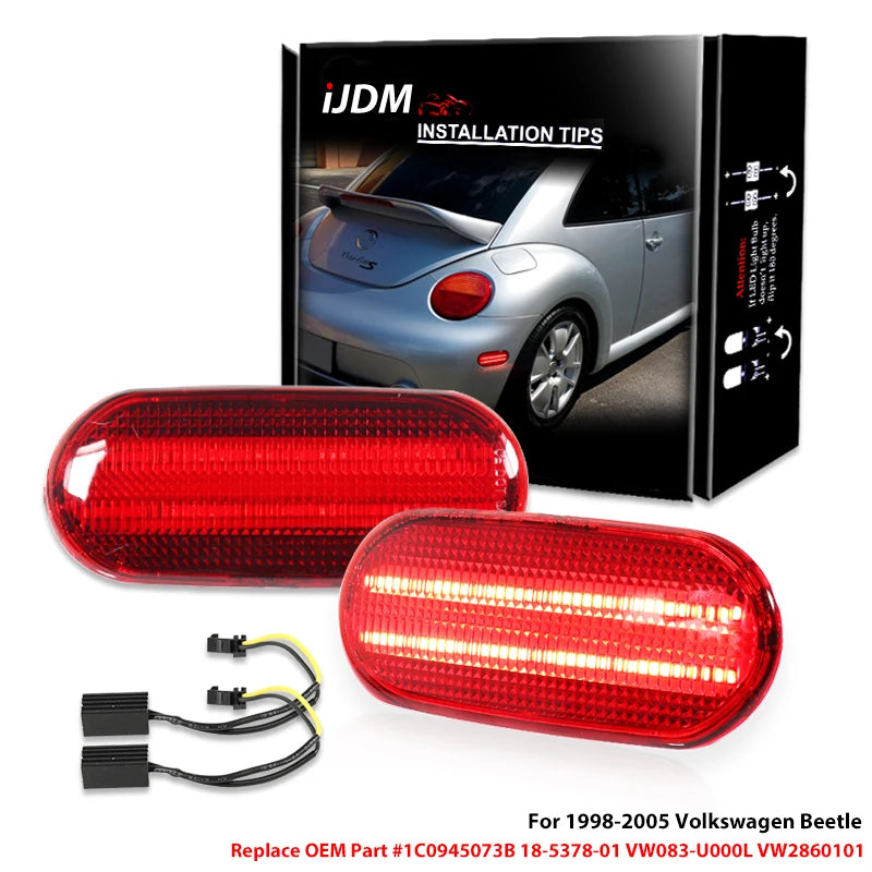 iJDM for Volkswagen Beetle Red Rear Fender Sidemarker Lamps Red Driving Lights/Parking Lights,Rear Side Marker Light 1998-2005