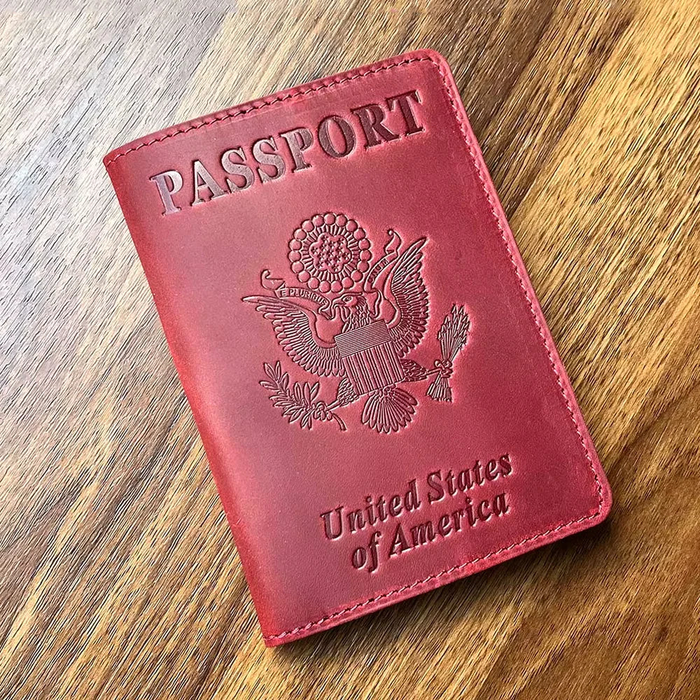 100% Genuine Leather Passport Cover USA Travel Men Genuine Leather  Cover The Passport America Passport Pouch