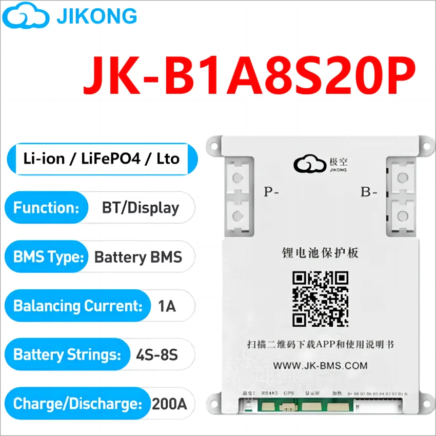 JIKONG Jk Bms B1A20S15P 1A Active Balance Bms 8S 10S 12S 16S 17S 20S 24S Smart Bms 100A 150A 200A Lifepo4 Li-Ion Lto Battery BMS