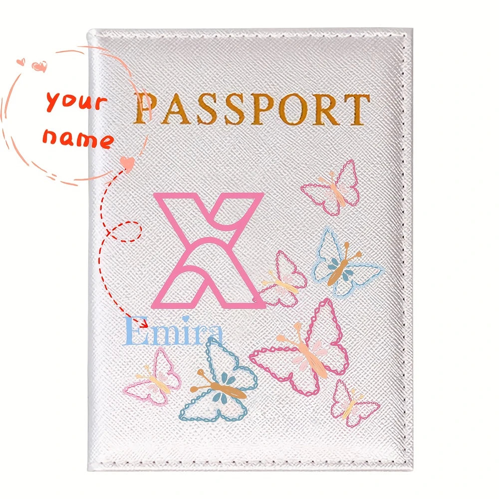Personalized White Butterfly Letter PU Passport Cover Travel Storage, Elegant Holiday Anniversary Party Present