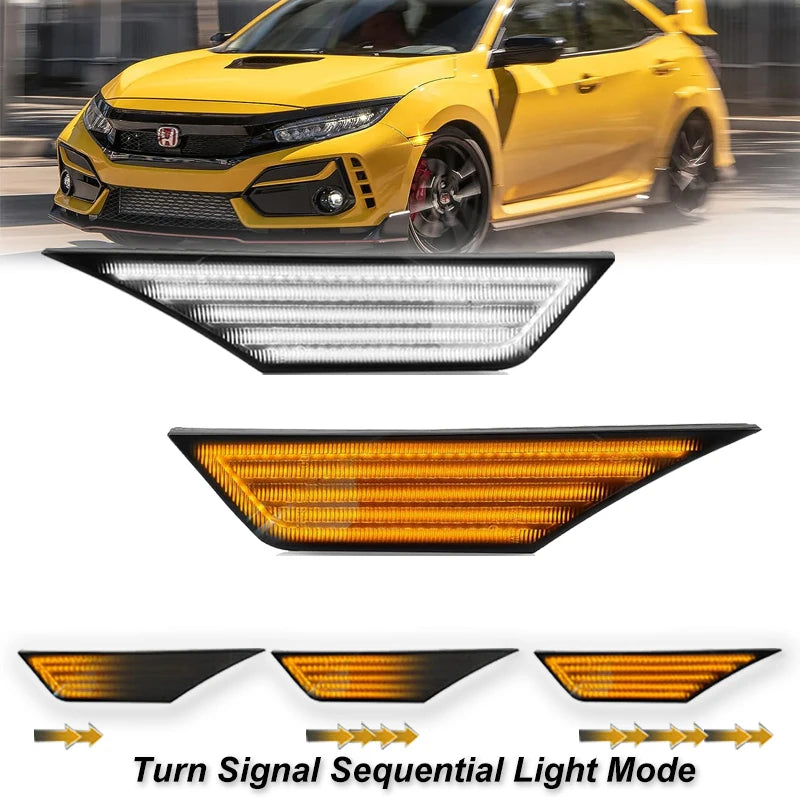 For Honda Civic 10 Gen Fender Side Marker Lights Amber Sequential Turn Signal Lamps White Driving Running Position Light 16-21