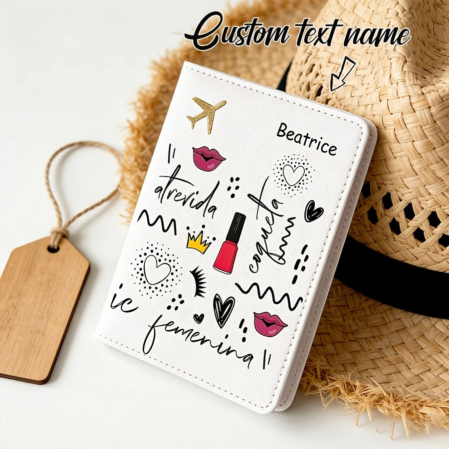Customizable Text Name Passport Holder, Fashionable Letter Pattern Passport Case,Lightweight and Suitable for Travel and Outings