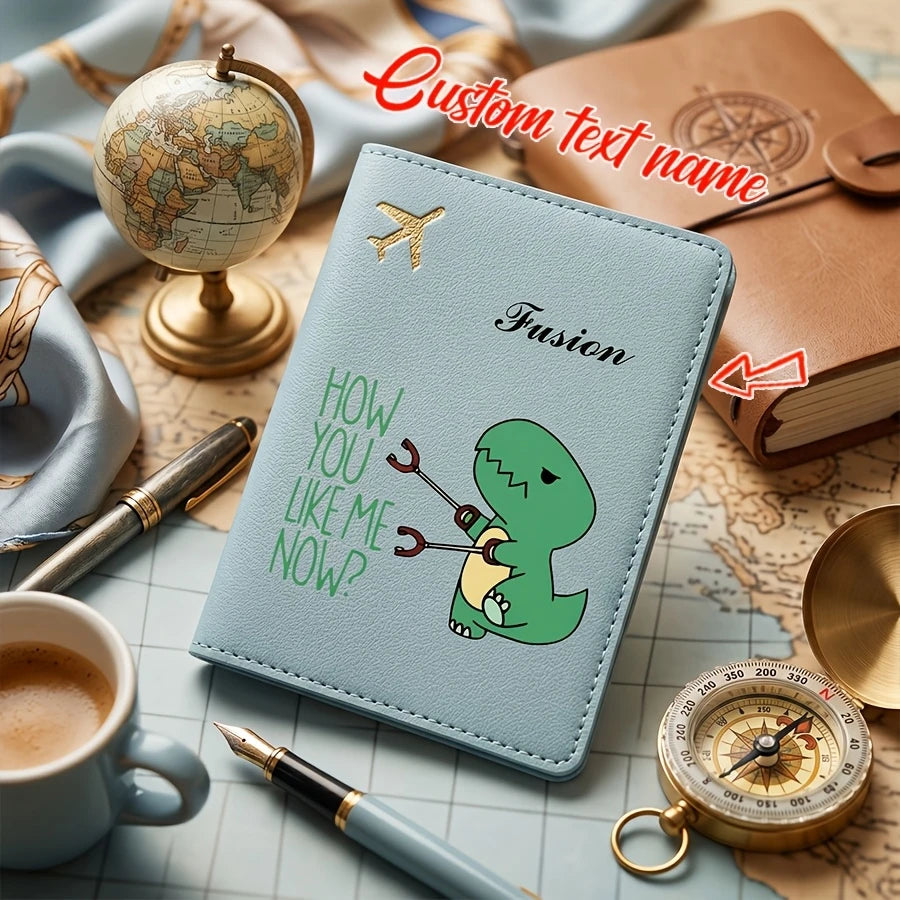 Personalized Passport Holder And Cover - Custom Name/Text, Cute Individual Dinosaur Design, Available in Pastel Or Black
