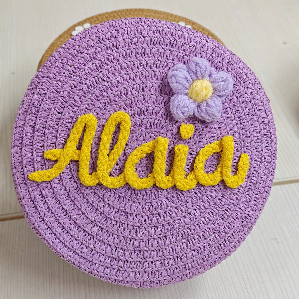 Personalized Custom Name Bag — Spring/Summer Round Straw Bag, Women's Beach Bag, Casual-Style Crossbody & Handbag