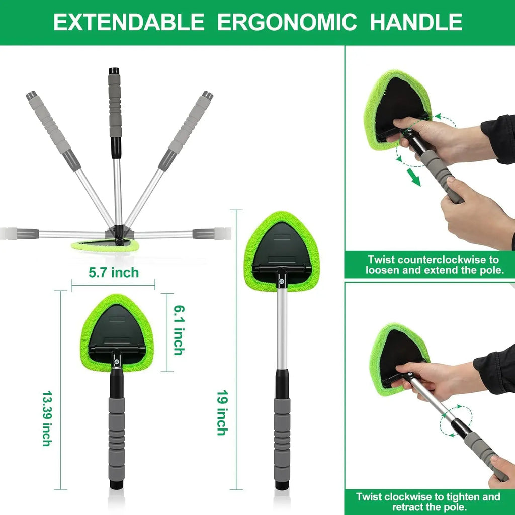 All-in-One Windshield Cleaner Set - Extendable Handle, 4 Microfiber Pads, Spray Bottle Included, Car & Home Dual Use Glass Tool