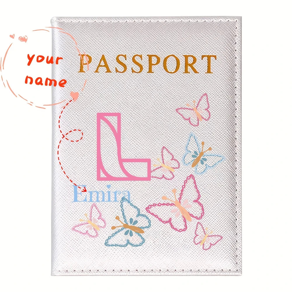 Personalized White Butterfly Letter PU Passport Cover Travel Storage, Elegant Holiday Anniversary Party Present