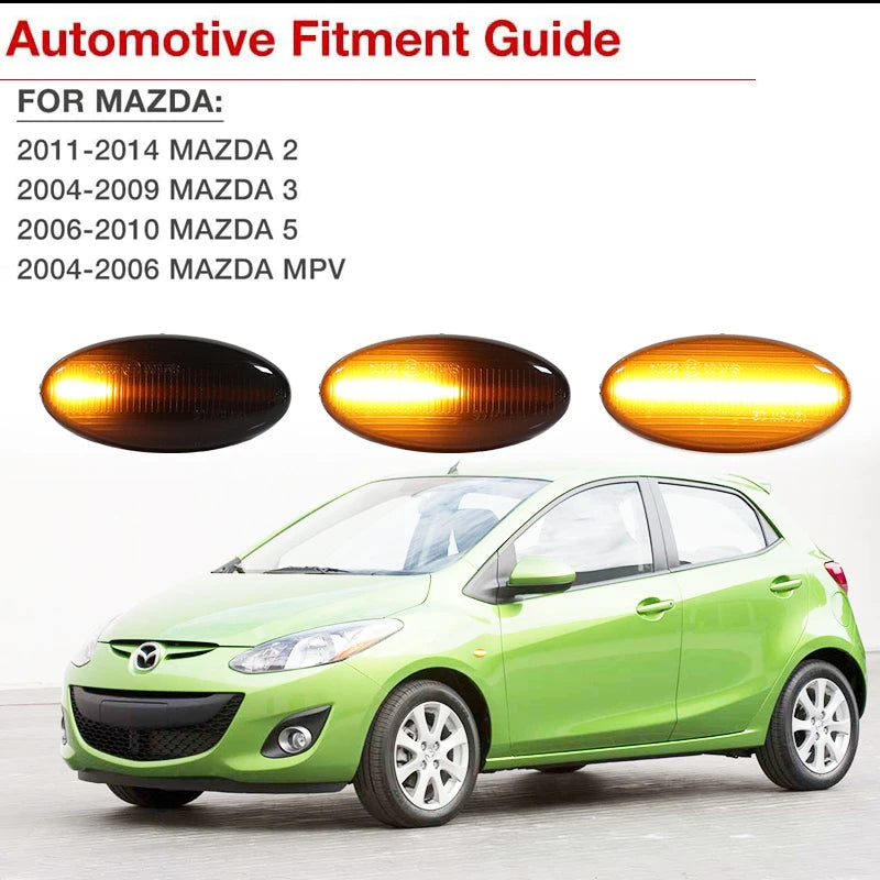 iJDM Dynamic Sequential Blink/Flow Amber Yellow Full LED Front Side Marker Light Assembly for Mazda 2 3 5 6 GG GY MPS BT-50 12V