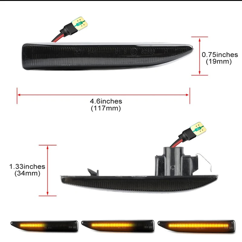 2Pcs Amber Dynamic Sequential Blink LED Side Marker Light For BMW 7 Series E65 E66 E67 E68 745i 750i 760i Turn Signal Light