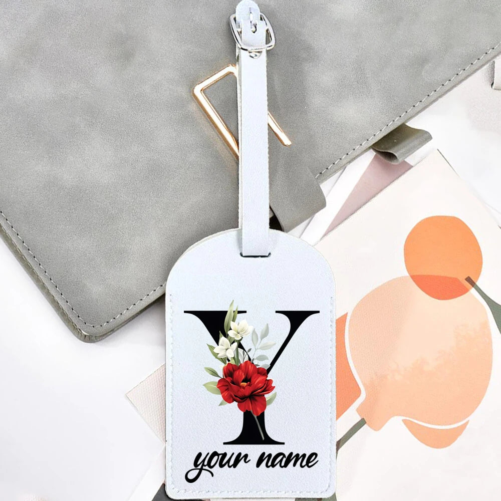Black Floral Letter with Name Monogram Luggage Tag for Suitcase Baggage Handbag Tags Travel Bag Label Tag Personalised Gift