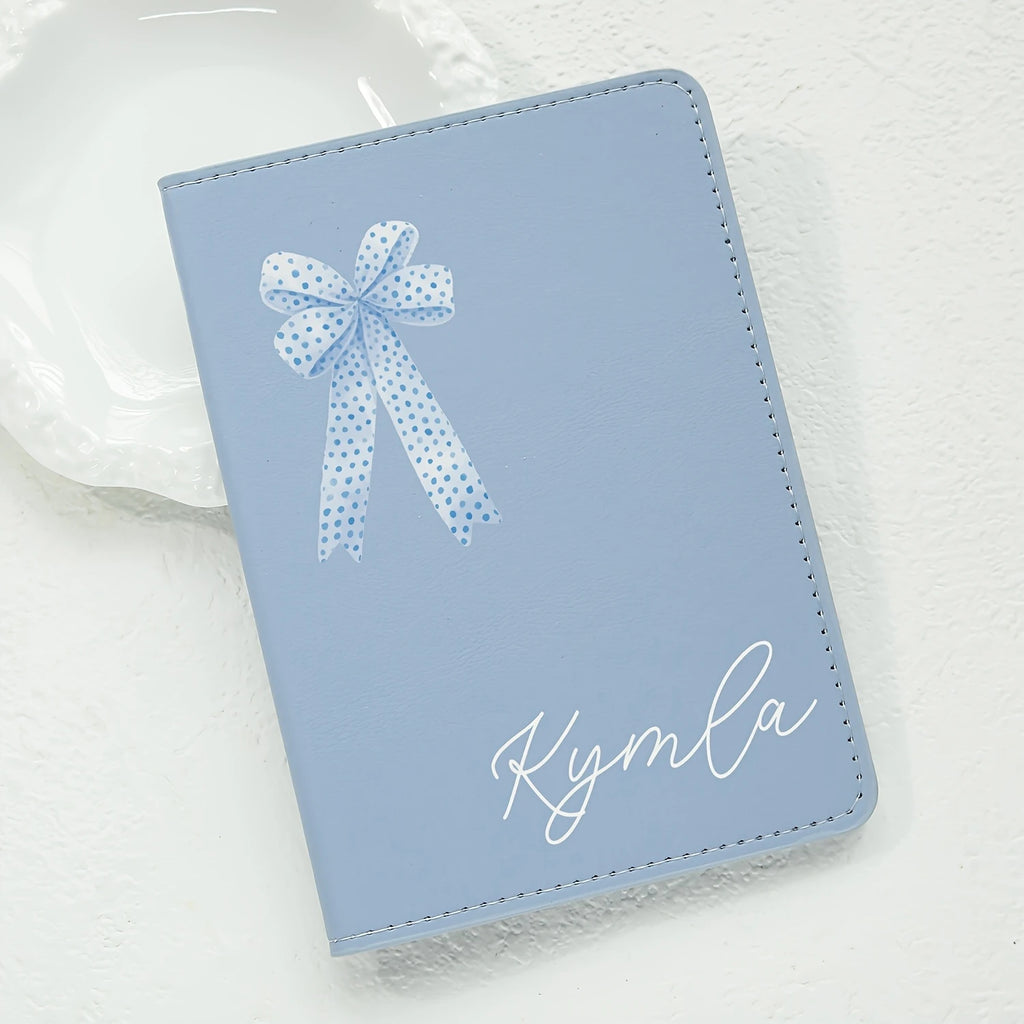 Customized Name Passport Cover with Bow Pattern Personalized Monogram Bow Passport Holder Customized Document Card Holder