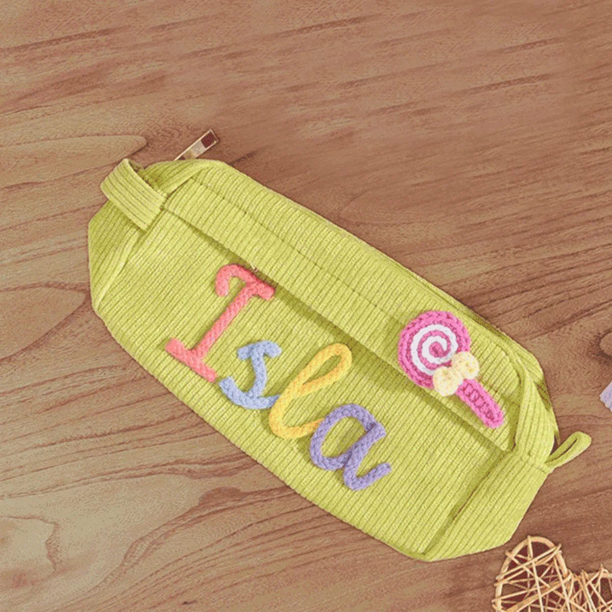 1pc Custom Corduroy Makeup Bag: Personalized yarn name bag, stylish and simple mini portable storage bag with large capacity