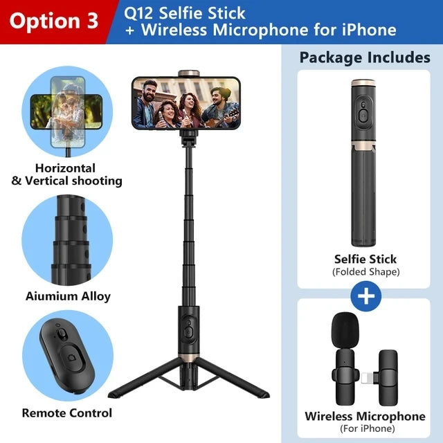 Roreta 2024 NEW Bluetooth Selfie Stick  Foldable Wireless Tripod with Bluetooth Shutter Monopod Live Photograph for iphone