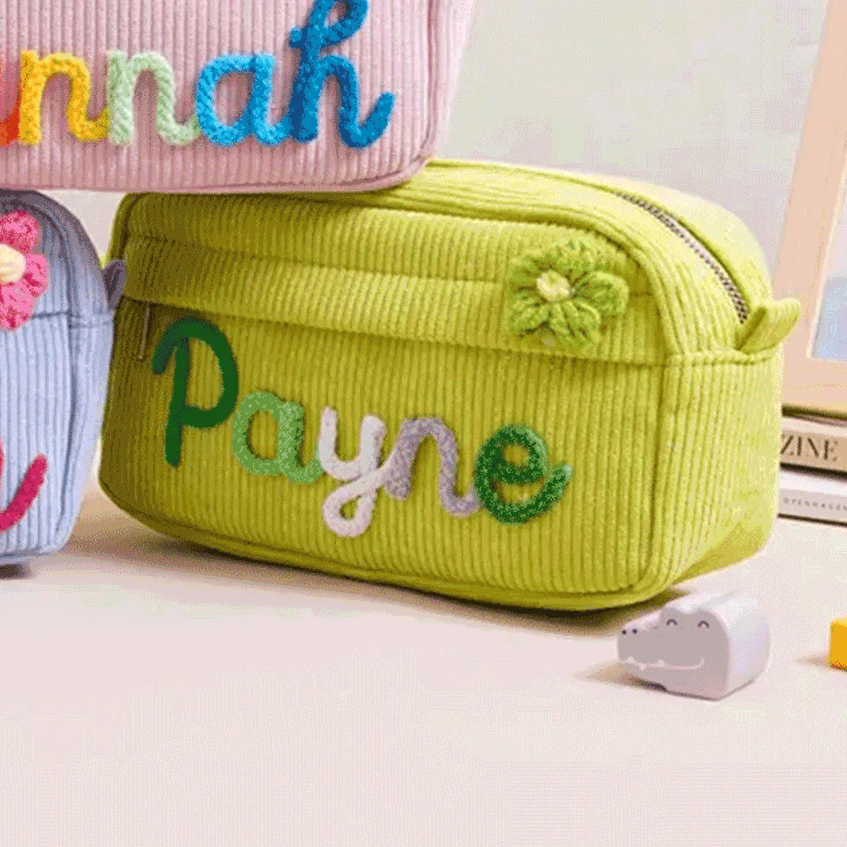 1pc Custom Corduroy Makeup Bag: Personalized yarn name bag, stylish and simple mini portable storage bag with large capacity