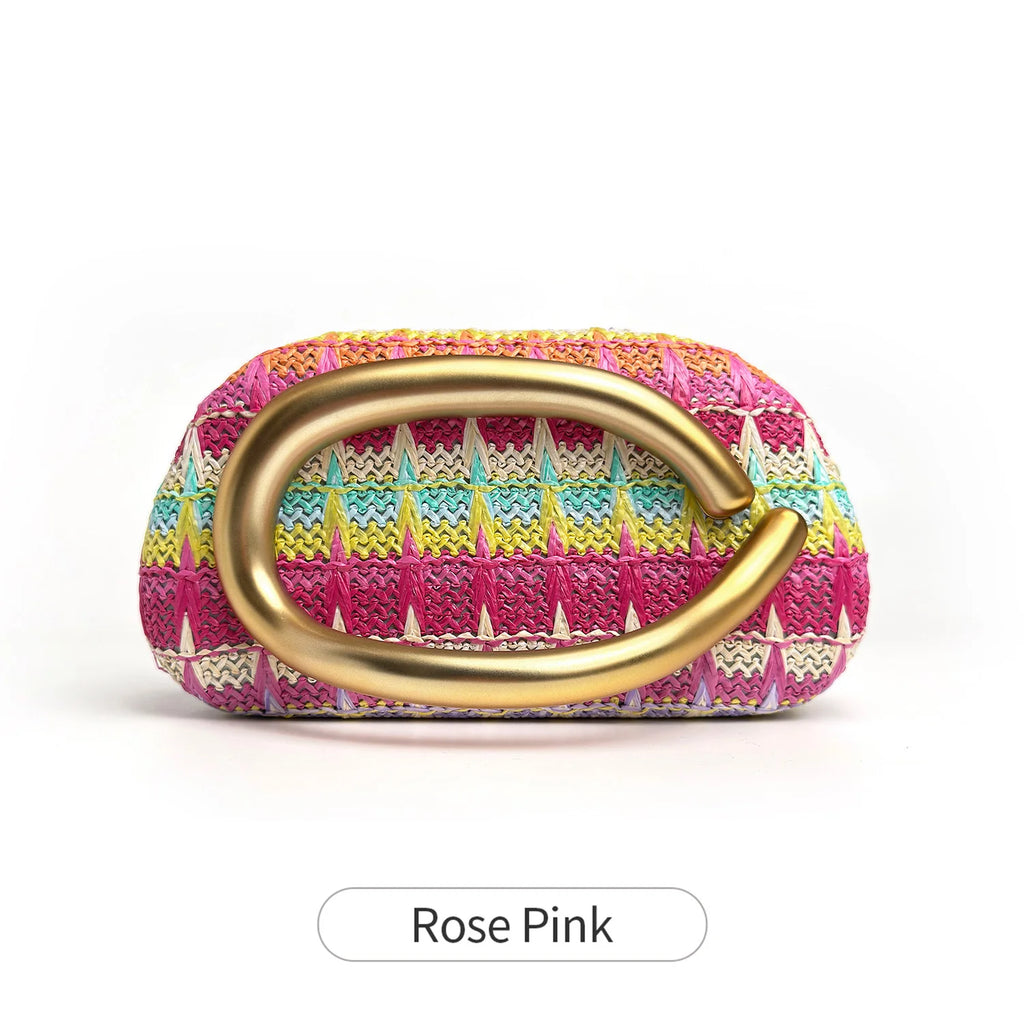 Stylish and colorful woven women's evening bag luxurious metal buckle box shaped clutch gold chain crossbody party evening bag