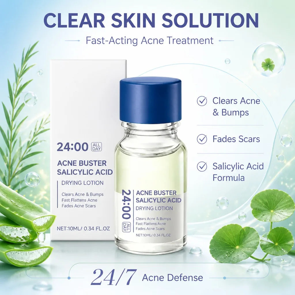 Acne Buster Salicylic Acid Drying Lotion Acne Spot Care Blemish Care Tea Tree Aloe Vera Pore Care Clear Skin Facial Essence 10ml