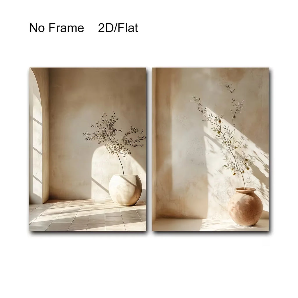 2pcs Modern Mediterranean Olive Trees Canvas Wall Art, Frameless Landscape Canvas Posters for Bedroom and Living Room Wall Decor