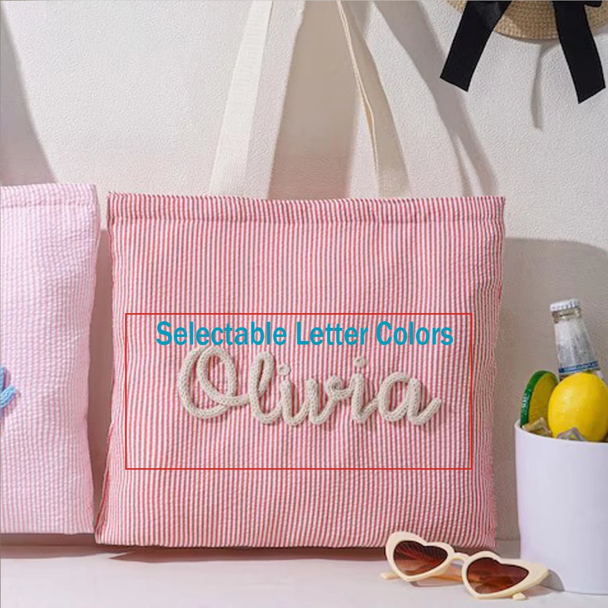 Personalized Beach Tote Bag — Lined Beach Bag with Inner Pocket — Personalized Zippered Tote — Summer Hobo Bag — Bridesmaid Gift
