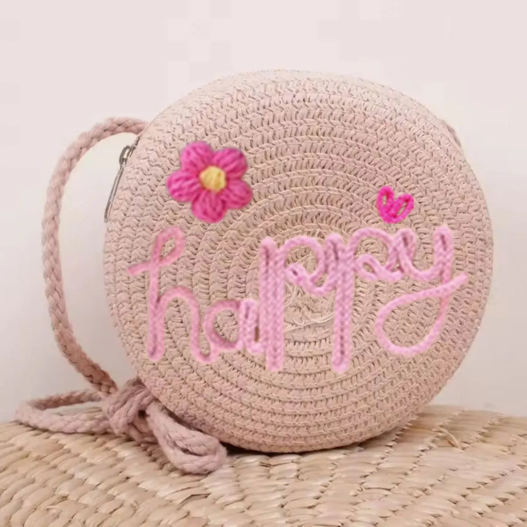 Personalized Custom Name Bag — Spring/Summer Round Straw Bag, Women's Beach Bag, Casual-Style Crossbody & Handbag