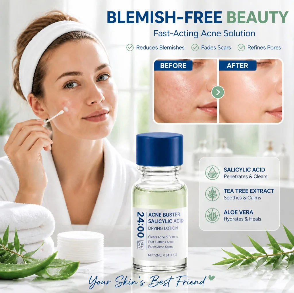 Acne Buster Salicylic Acid Drying Lotion Acne Spot Care Blemish Care Tea Tree Aloe Vera Pore Care Clear Skin Facial Essence 10ml