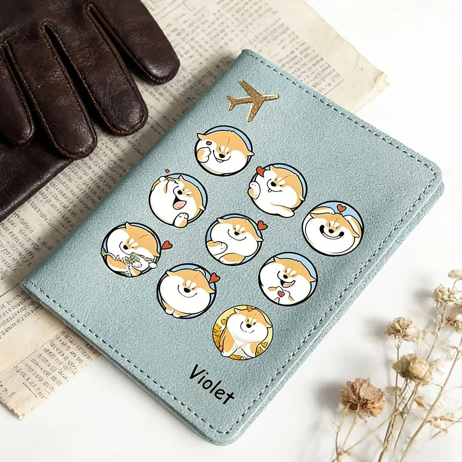 Custom Passport Holder with a Personalized Cute Cartoon Shiba Inu Design, a Multifunctional Ticket And Document Organizer