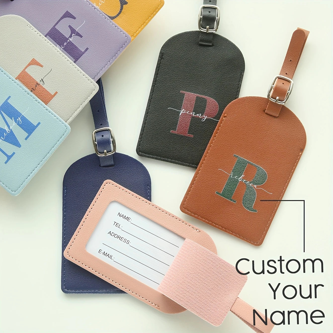 Custom Name&Initial Luggage Tag for Suitcases Personalized Colorful Monogram Name Luggage Tags with Privacy Name Card