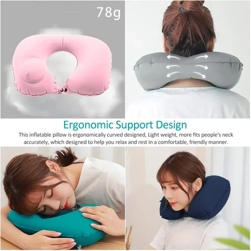 U-Shaped Inflatable Travel Pillow Portable Neck Support Pillow Has Comfortable Sleeping Press Inflatable Neck Pillow