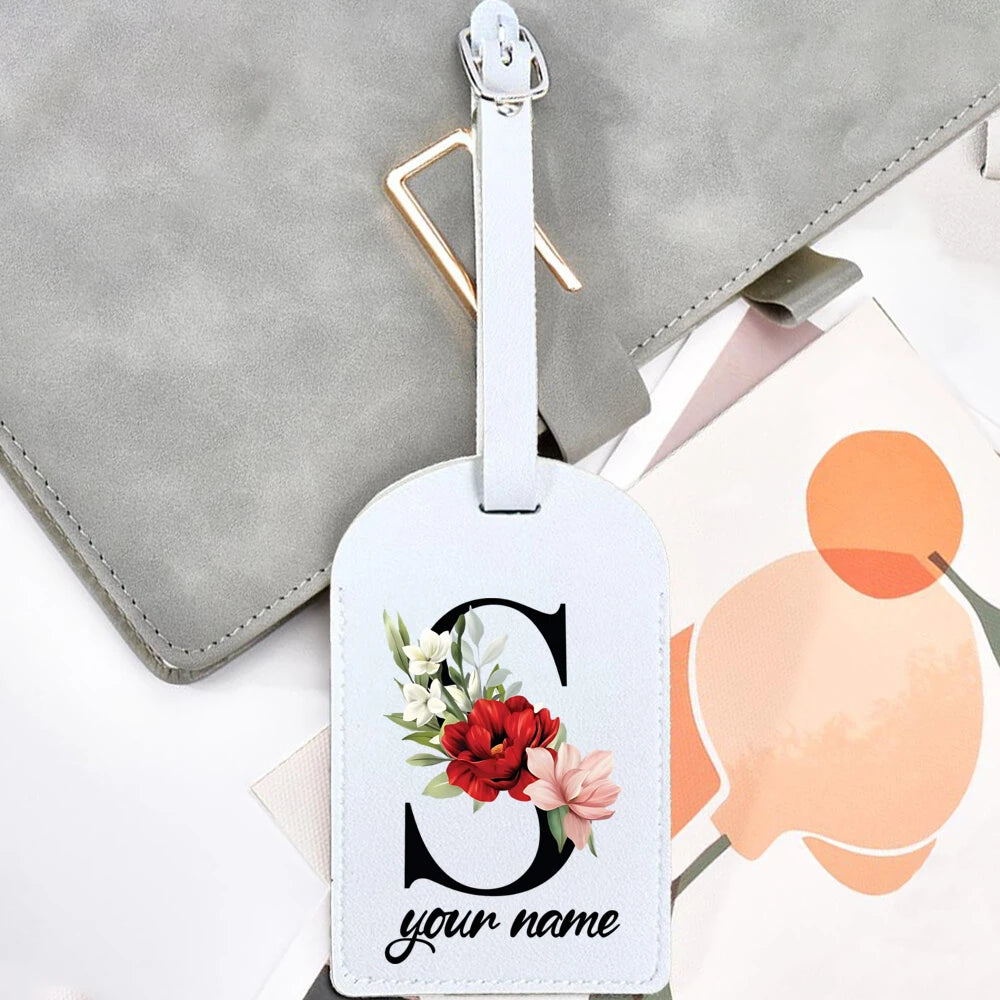 Black Floral Letter with Name Monogram Luggage Tag for Suitcase Baggage Handbag Tags Travel Bag Label Tag Personalised Gift