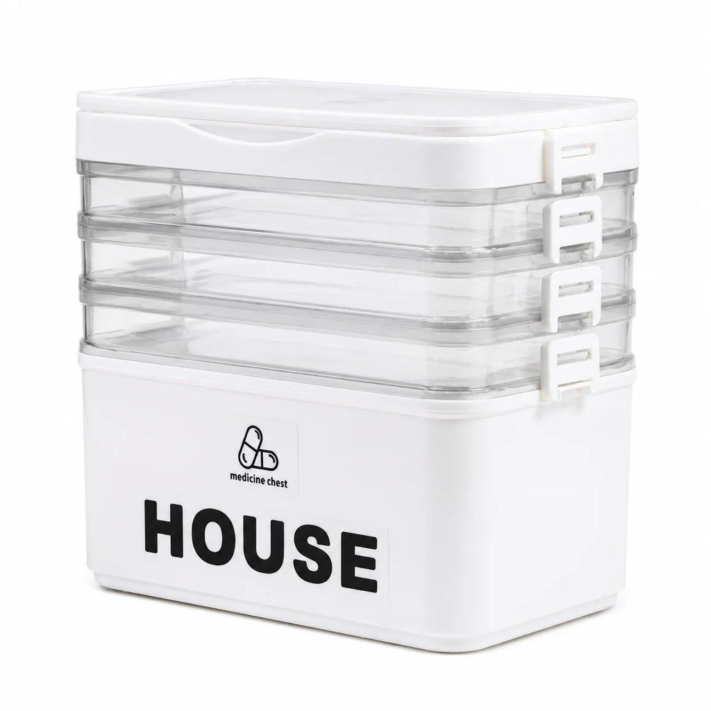 YX Large-Capacity Multi-Tier Stackable Storage Box Practical Portable Home First Aid Emergency Kit with Transparent Lid and Handles Organizer for Pills Crafts Hair Accessories Cosmetics Small Items Kitchen Bathroom Office Dor