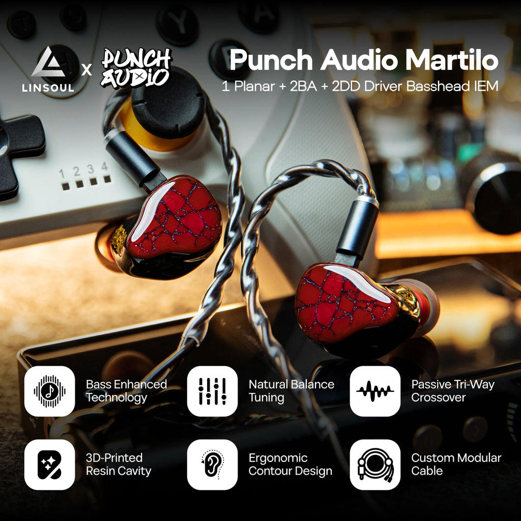 Linsoul Punch Audio Martilo IEM 1 Planar + 2 BA + 2 DD Hifi Earphone with Immersive Bass and Custom Interchangeable Cable