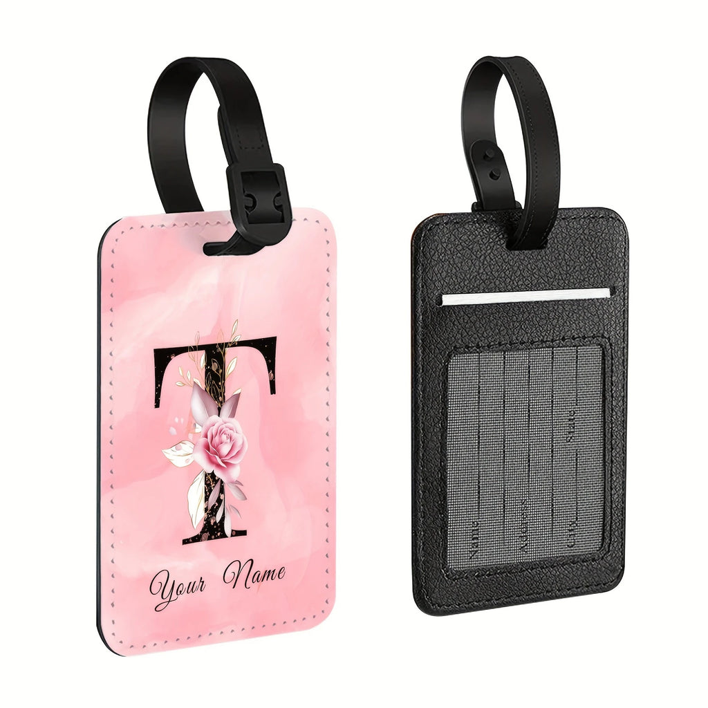 A of Personalized Custom Creative Flower Letter Pink Name Text Luggage Tags, Travel Cruise Suitcase Tags