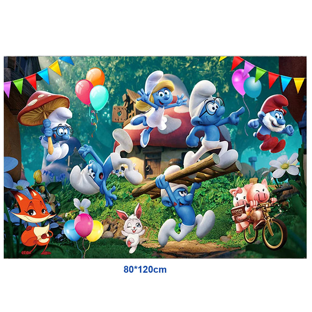 Smurfsed Happy Birthday Decoration Party Supplies Balloon Banner Number Blue Elf Theme Backdrop Cake Topper Baby Shower Boy Girl