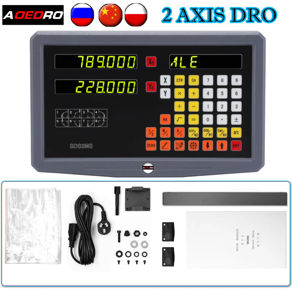 2 Axis Dro Set LED Digital Readout With 2PCS Linear Glass Scale Optical Encoder Ruler Digital Readout Display Set