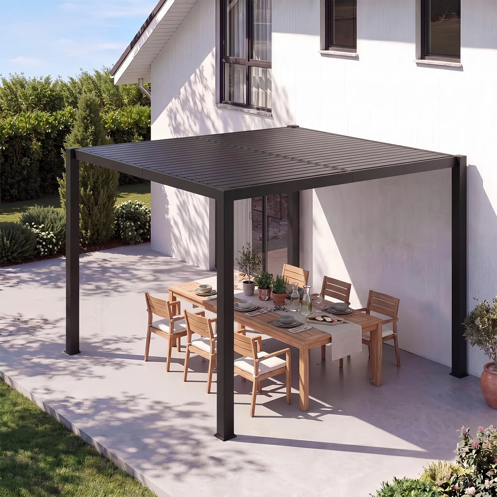 Aoxun 10x10FT Louvered Aluminum Pergola Adjustable Roof Metal Pergola for Decks Gardens Backyards Easy Assembly Gray