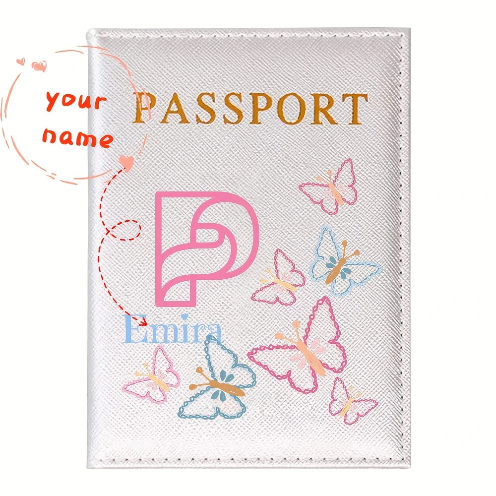 Personalized White Butterfly Letter PU Passport Cover Travel Storage, Elegant Holiday Anniversary Party Present
