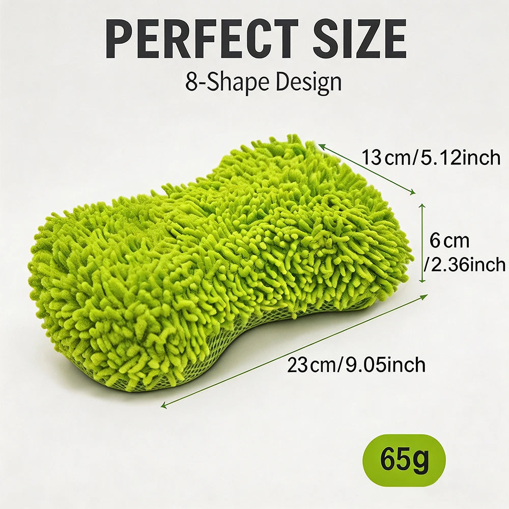 Chenille Microfiber Car Wash Sponge 8-Shape Scratch Free High Foam Super Absorbent Mesh Back Auto Detailing Cleaning Tools