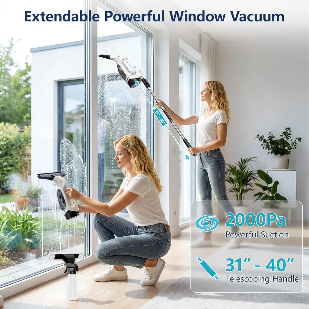Window Vacuum Squeegee Cordless 2000Pa Electric Window Cleaner Tool with 2200mAh 150ml Water Collection Tank Window Cleaning Kit