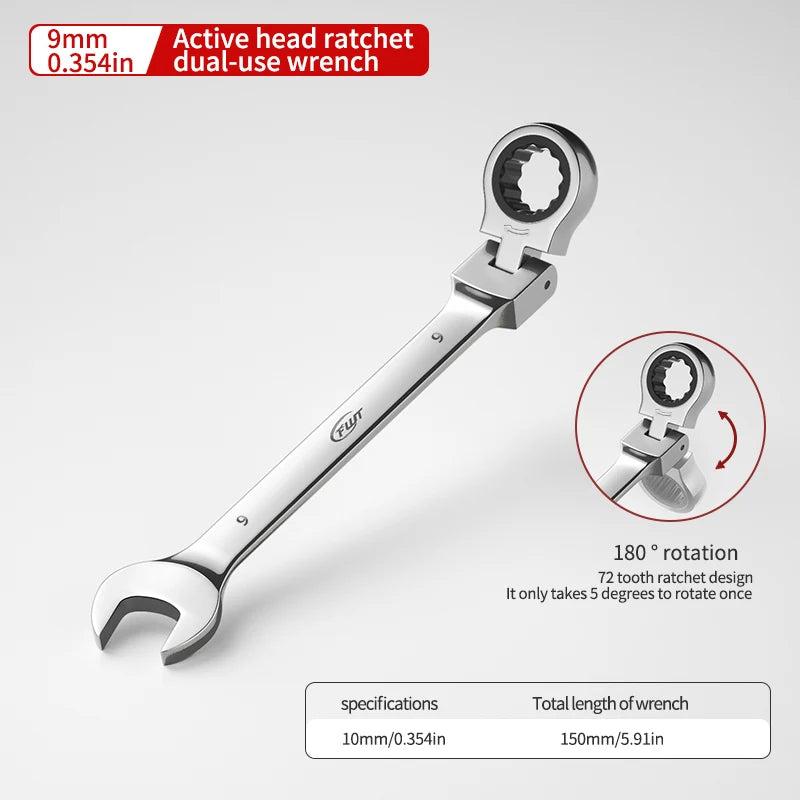 72-tooth ratchet combination wrench - plum open end wrench, 180° rotation, chrome vanadium steel, professional maintenance tool