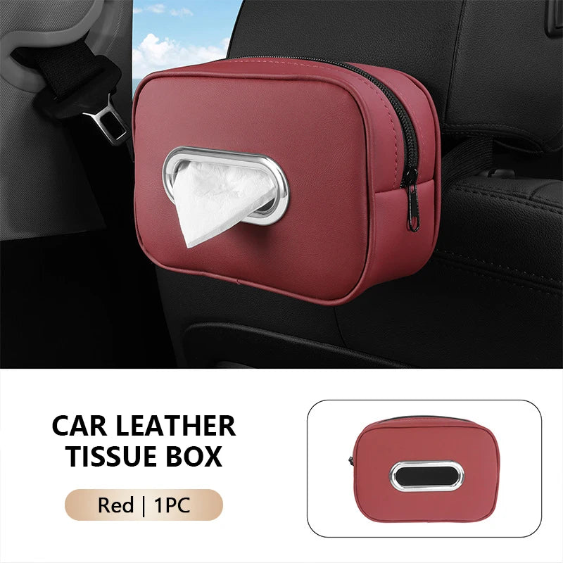SEAMETAL Car Seat Back Tissue Holder Luxury Wear-Resistant Tissue Box Auto Backseat Hanging Napkin Case Storage Bag with Zipper
