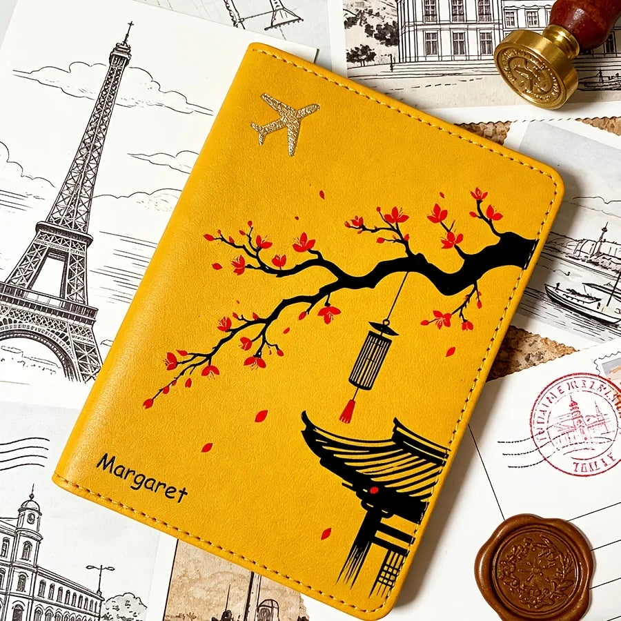 Floral Design Custom Passport Holder Lightweight Portable Travel Wallet Card Case Personalized Vacation Essential Gift