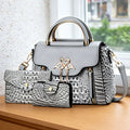 3-piece women's bag set, ladies handbag, crocodile pattern leather shoulder and crossbody bag, fliptop design bag, birthday gift