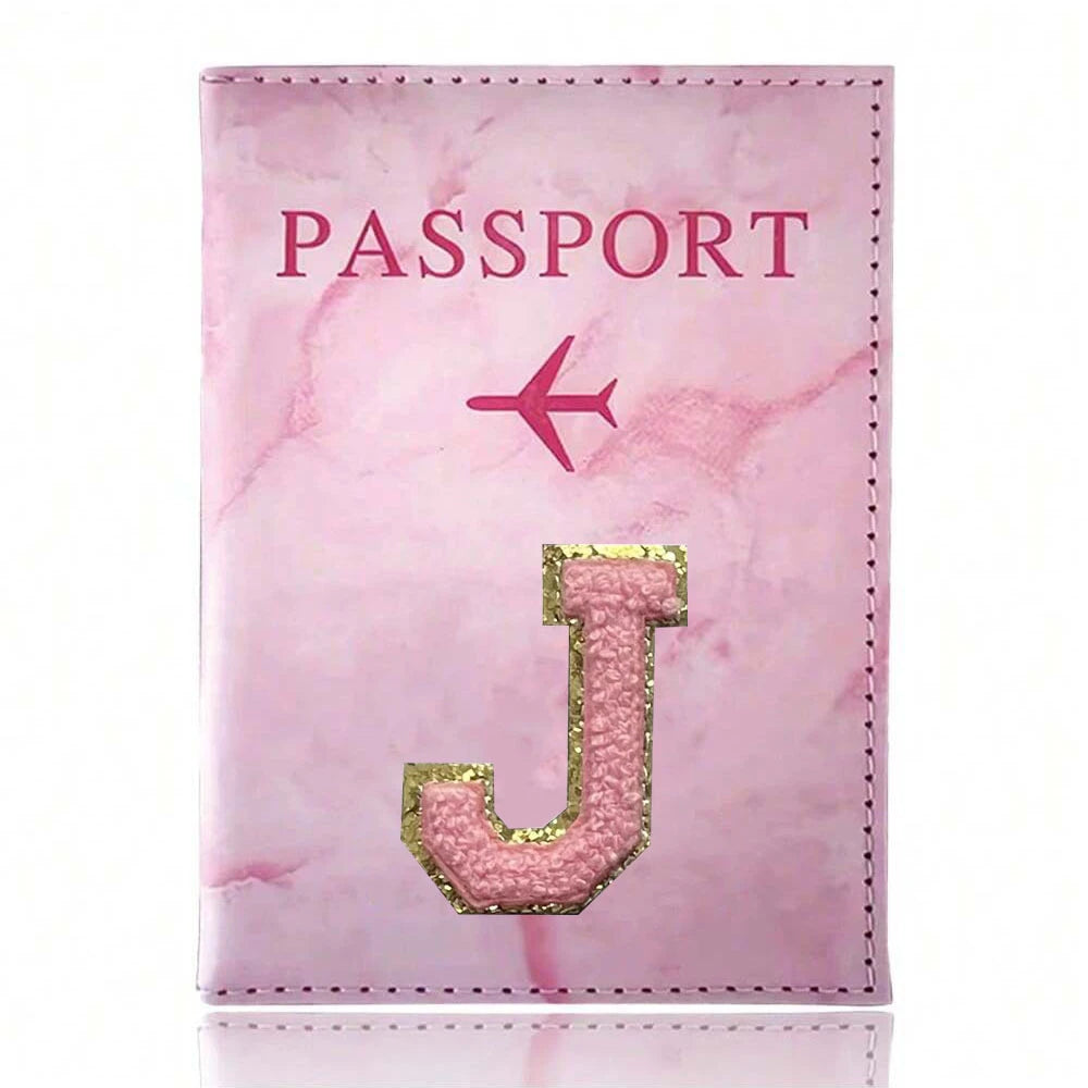 Pink Embroidery A-Z Letter Passport Cover Travel Wallet Card Holder Portable Document Case Nice Holiday Travel Gift