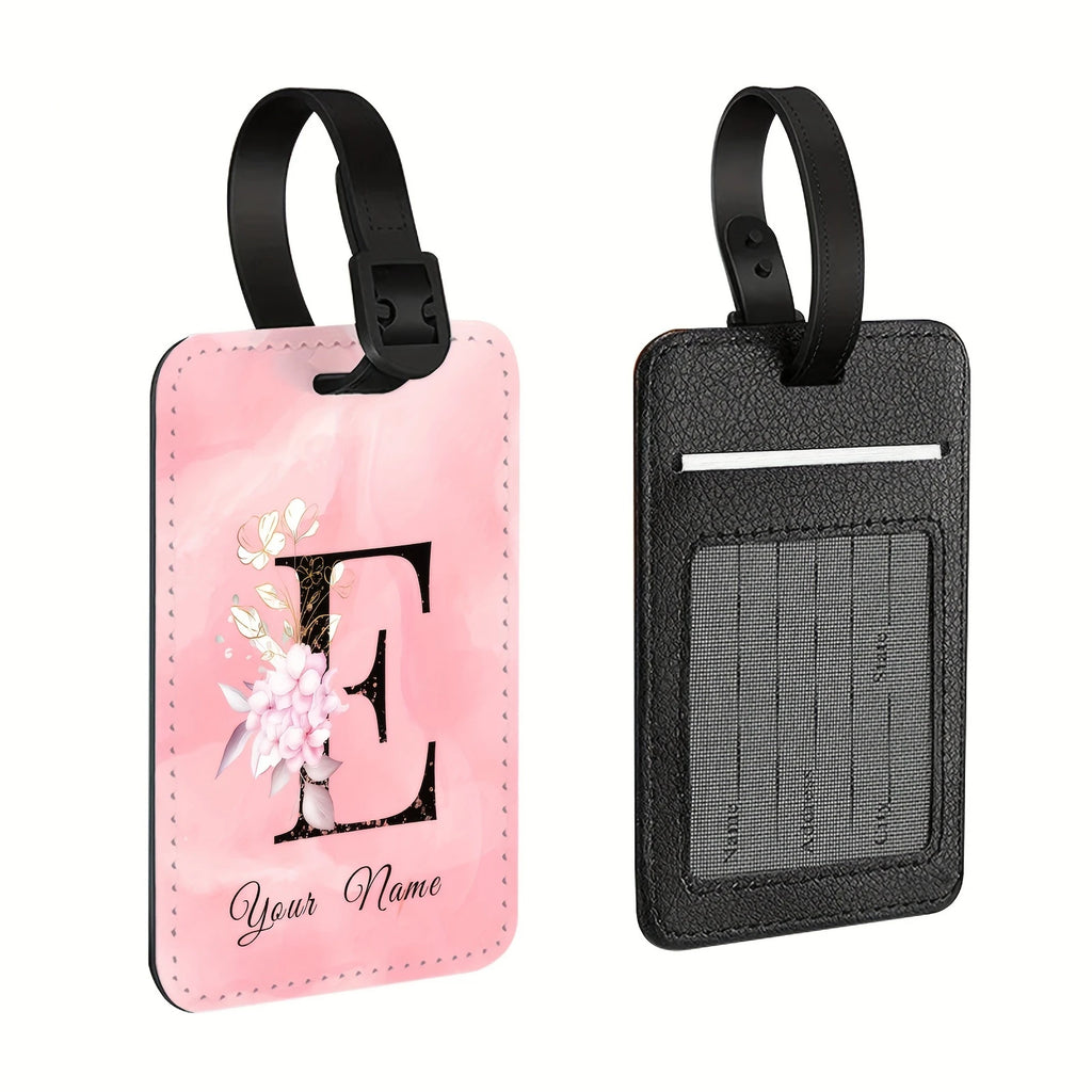 A of Personalized Custom Creative Flower Letter Pink Name Text Luggage Tags, Travel Cruise Suitcase Tags