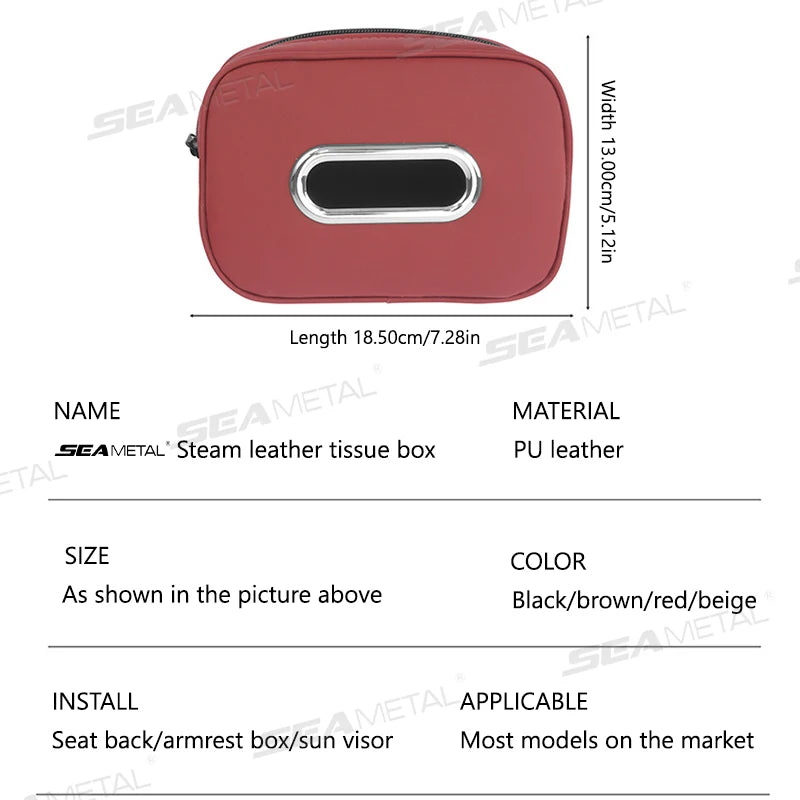 SEAMETAL Car Seat Back Tissue Holder Luxury Wear-Resistant Tissue Box Auto Backseat Hanging Napkin Case Storage Bag with Zipper