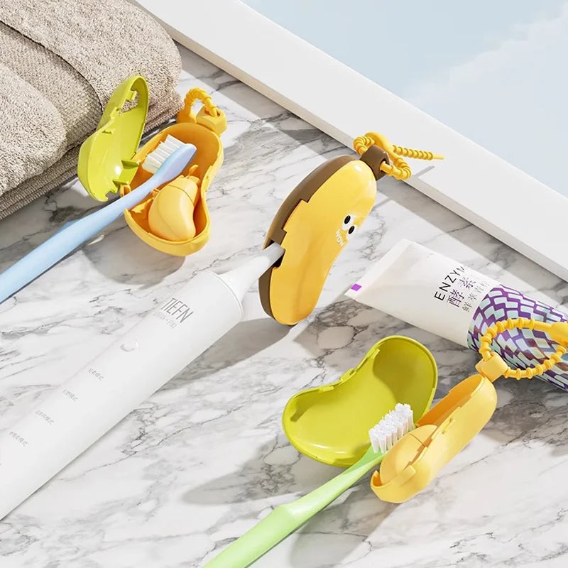 Banana Toothbrush Protective Cap with Toothpaste Storage Box - Compact and Convenient - Essential Toothbrush Cover for Travel