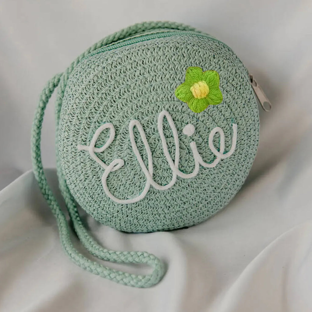Personalized Custom Name Bag — Spring/Summer Round Straw Bag, Women's Beach Bag, Casual-Style Crossbody & Handbag