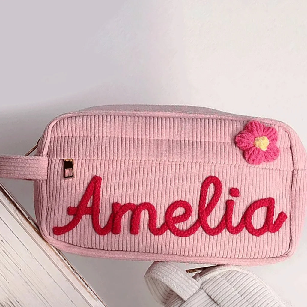 1pc Custom Corduroy Makeup Bag: Personalized yarn name bag, stylish and simple mini portable storage bag with large capacity