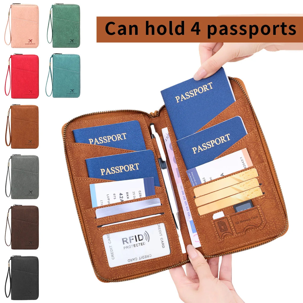 New Large Capacity RFID Anti-Magnetic Passport Holder with Zipper Multi-Function Travel Wallet for Documents And Tickets  Wallet