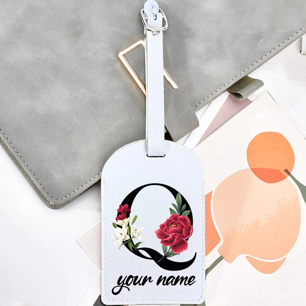 Black Floral Letter with Name Monogram Luggage Tag for Suitcase Baggage Handbag Tags Travel Bag Label Tag Personalised Gift