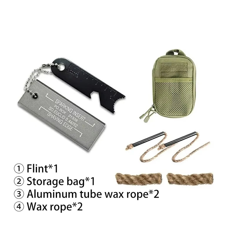 Portable Magnesium Fire Starter Stick Flint Lighter Set Large Wooden Handle Outdoor Survival Rescue Equipment Camping EDC Tool