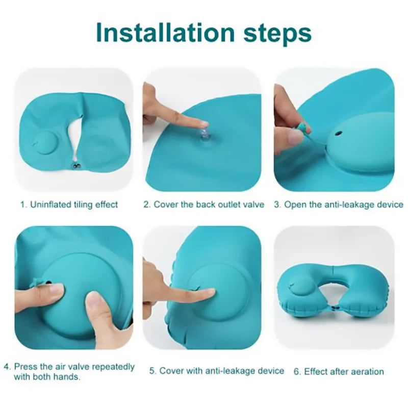 U-Shaped Inflatable Travel Pillow Portable Neck Support Pillow Has Comfortable Sleeping Press Inflatable Neck Pillow